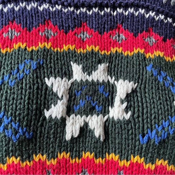 Vintage 90s hand knit colourful 100% cotton GAP crew neck sweater size large - Picture 2 of 14